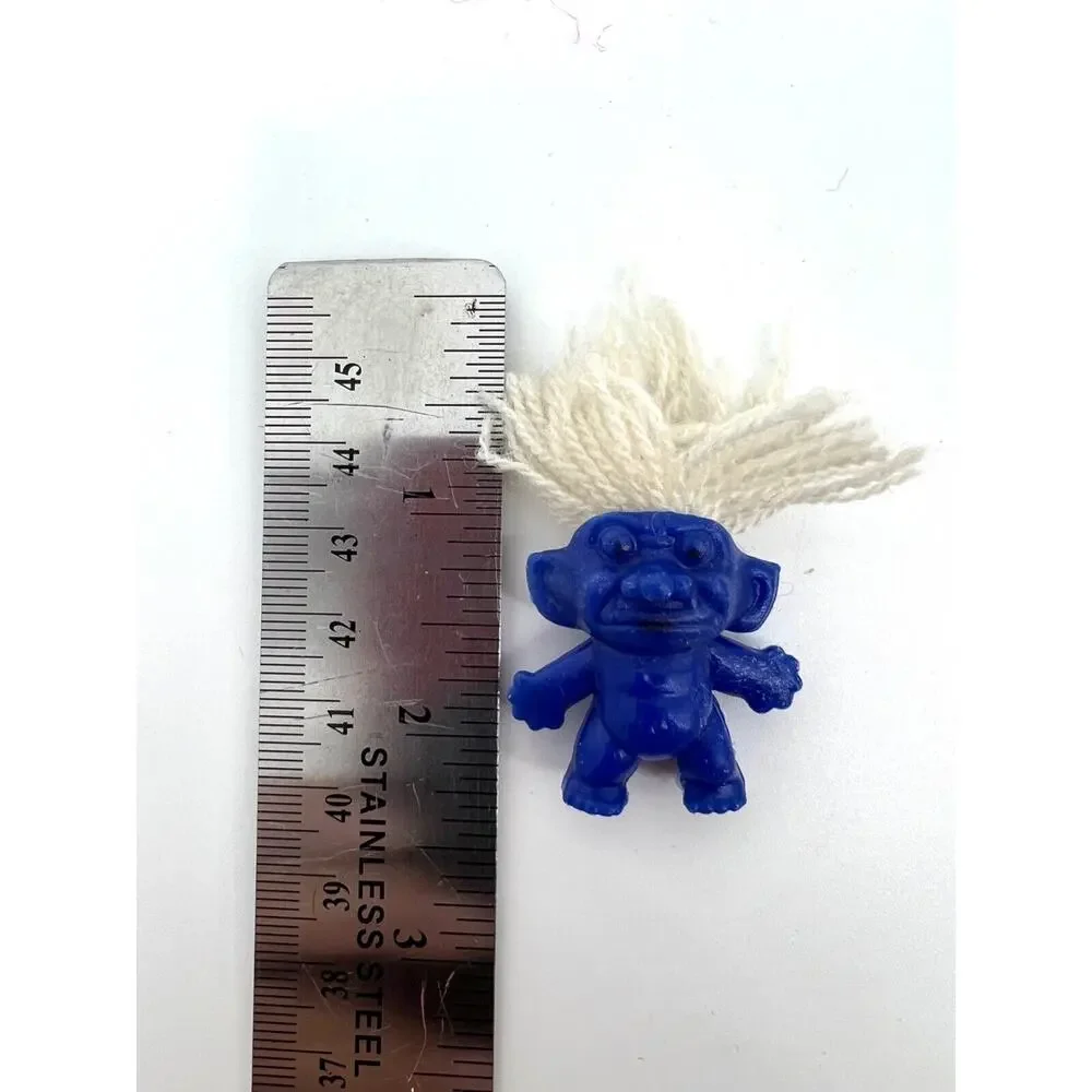 Vintage Miniature Blue Troll Doll White Hair Dark Eyes